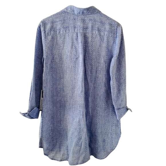 CHICO'S Blue 100% Linen No Iron 3/4 Sleeve Button-Up Blouse Women's 0 | U.S. 4 - Picture 4 of 11